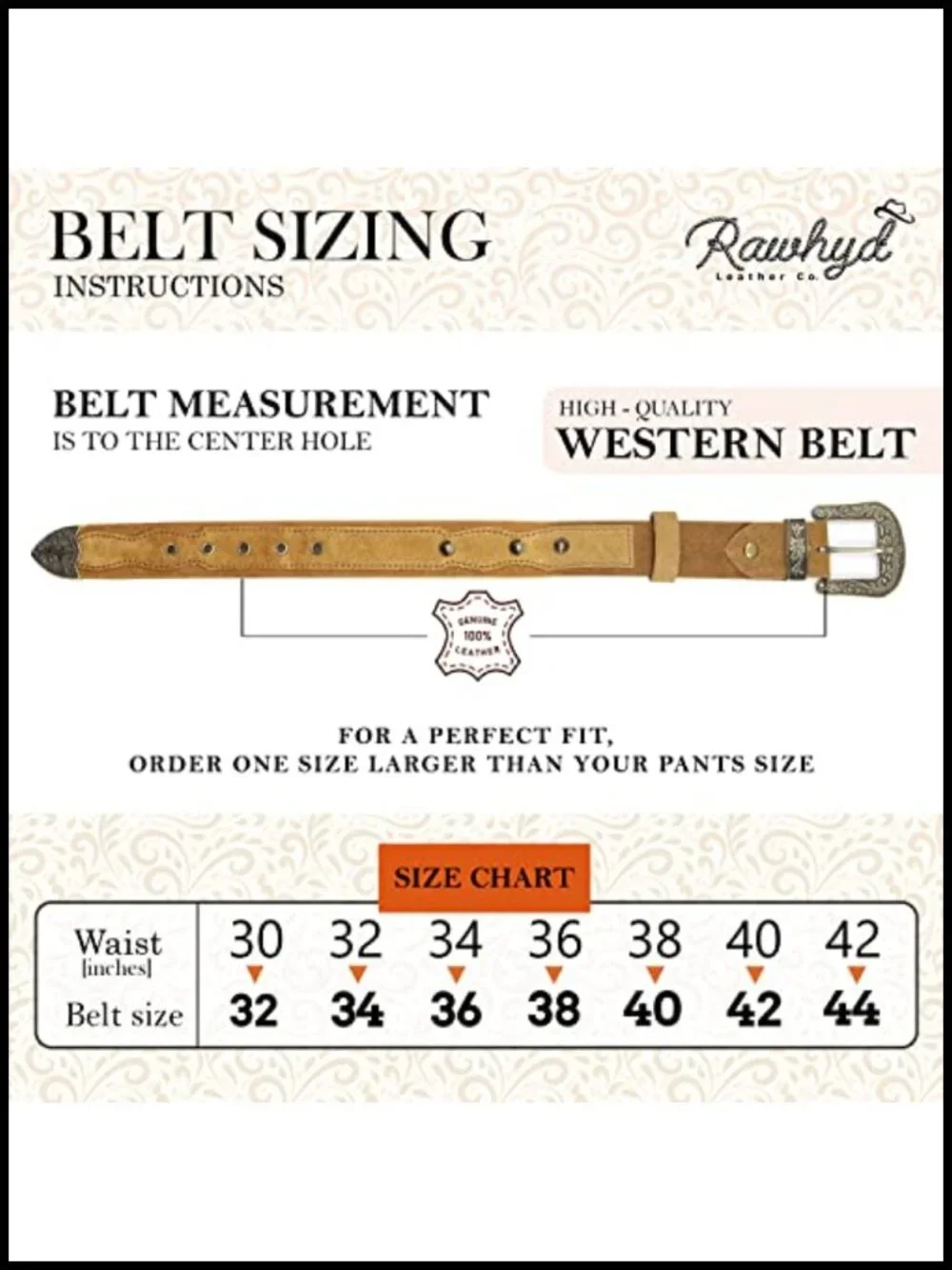 Classic Western Full-Grain Leather Belt for Men with Embossed Buckle, Adjustable